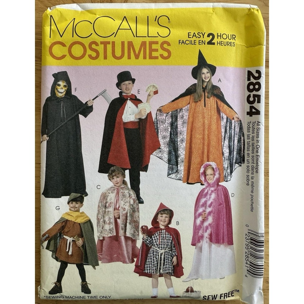 McCalls 2854 Children Halloween Costume Pattern Witch Magician‎ Grim Reaper 2-12